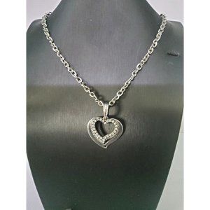 vintage silver tone rhinestone 3 teir shadow heart pendant necklace